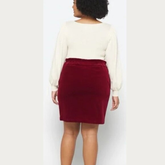 Skies Are Blue Curvy Burgundy Button-Front Paperbag Mini Skirt - SZ 1x - NWT - Picture 3 of 10
